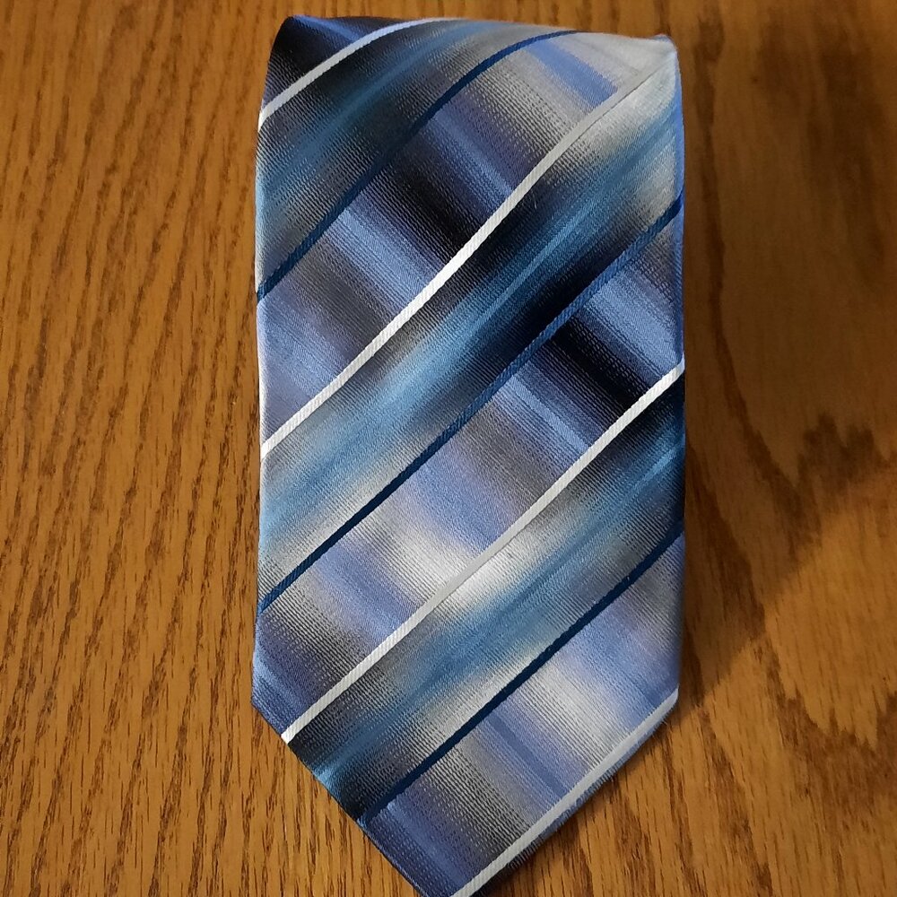 Van Heusen Men’s Silk Tie – Blue, Black & Gray Striped Classic